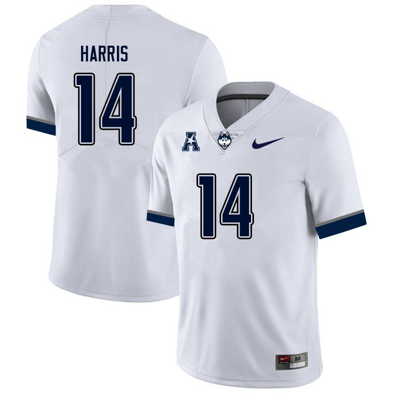 Men #14 Nick Harris Uconn Huskies College Football Jerseys Sale-White - Click Image to Close